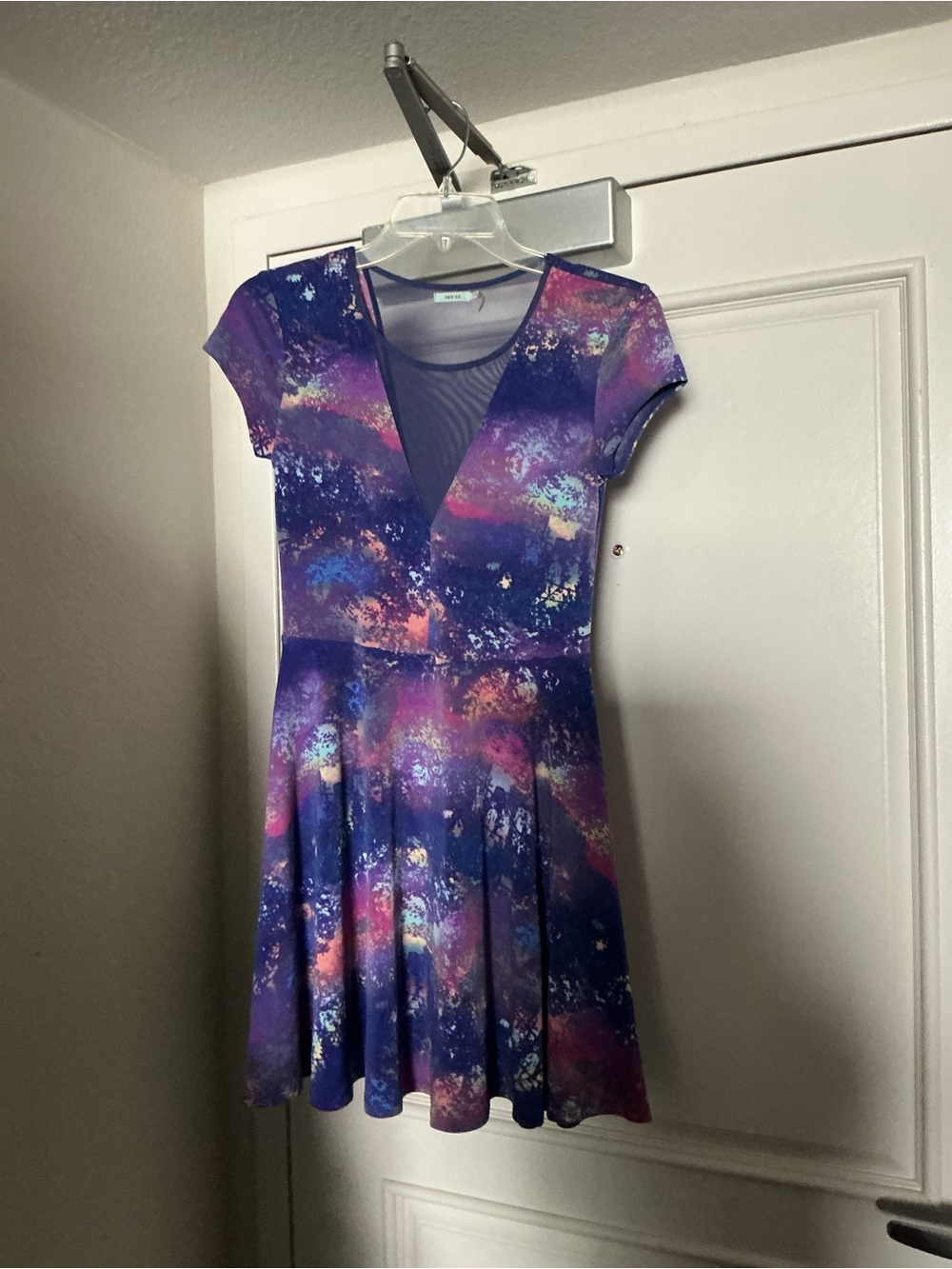 Kimchi Blue Galaxy Mesh-Inset Dress in Purple, Blue and Pink